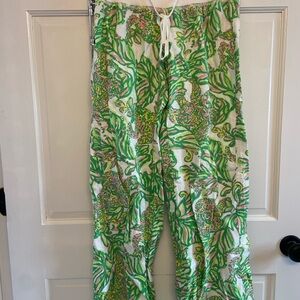 Lilly Pulitzer Green and White Tropical Pants
